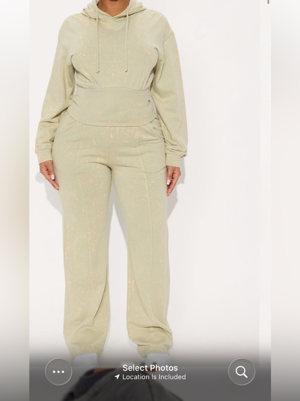 Fashion Nova Sage Green And Yellow Stonewash Sweat Pants & Hoodie Set Size XL